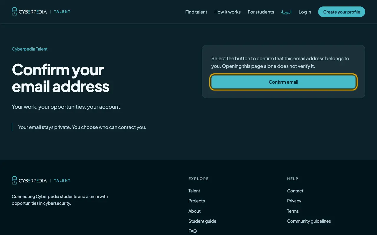 Screenshot: Confirm your email address. The control to use is outlined in yellow.