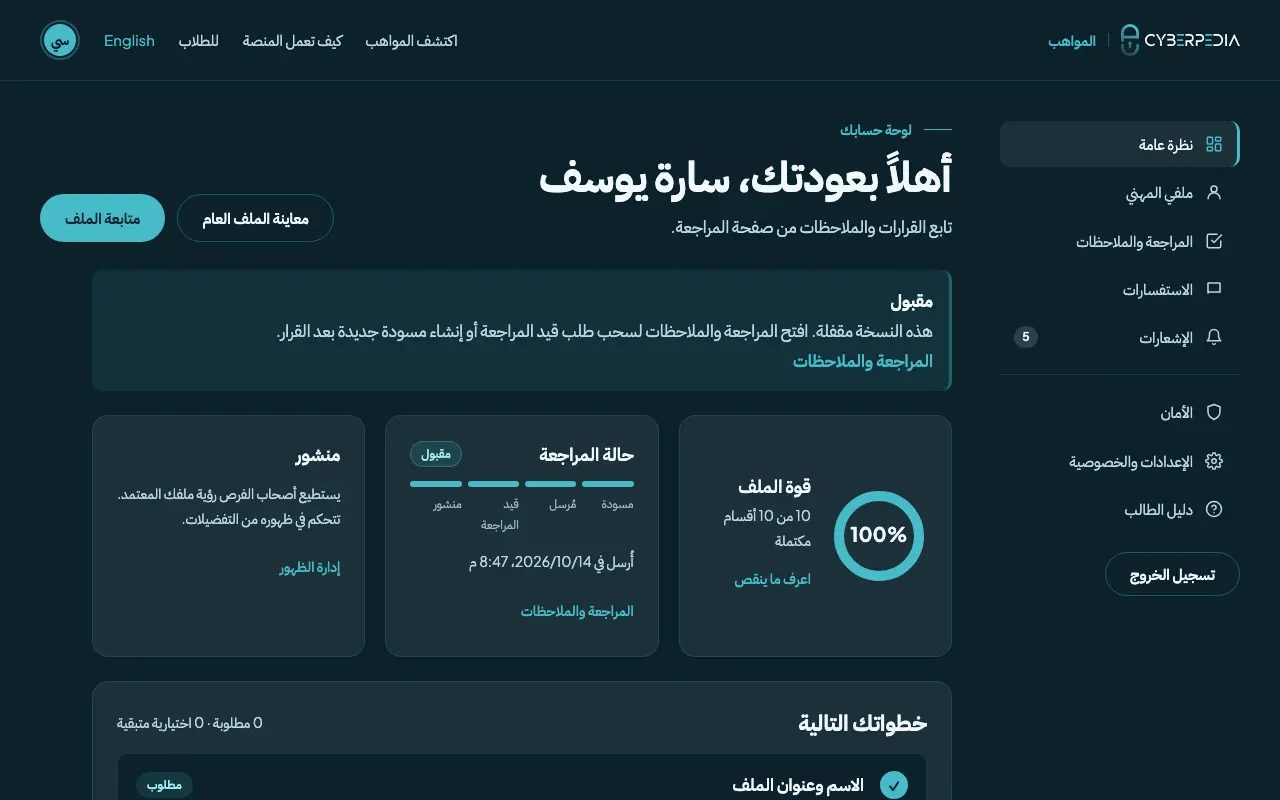 لقطة شاشة: لوحتك بعد الموافقة. العنصر المطلوب محاط بإطار أصفر.